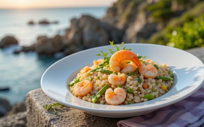 Recipe:Lemony Orzo with Prawns & Peas